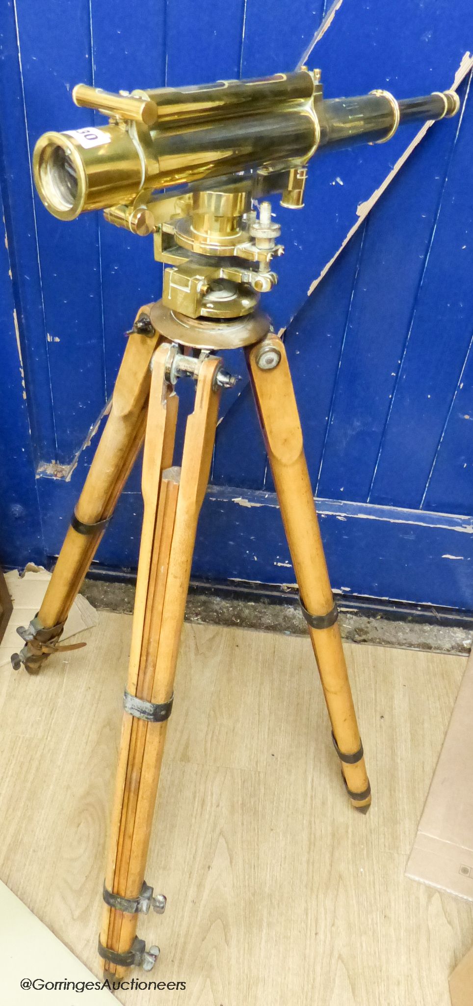 A theodolite, Troughton & Simms, London, thought to be 1903, height 108cm